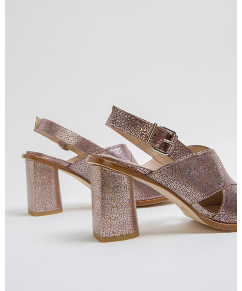 Bronze metallic leather criscrossed sandals