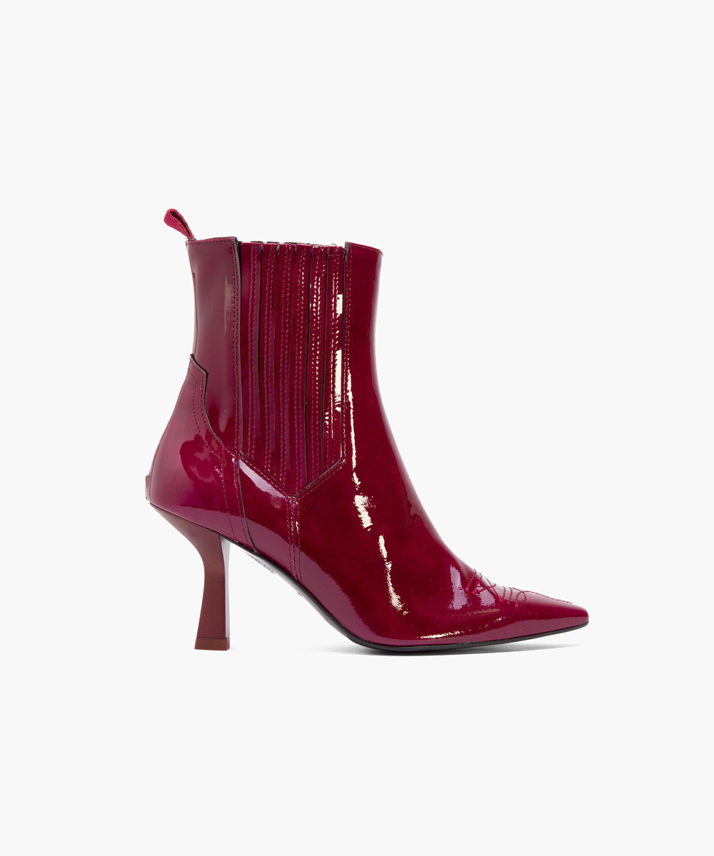 burgundy-patent-leather-elasticated-stitched-toe-stiletto-ankle-boots