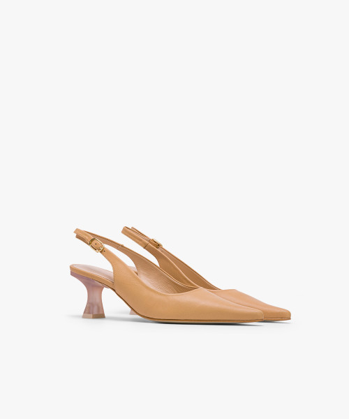 Tan leather slingback pumps