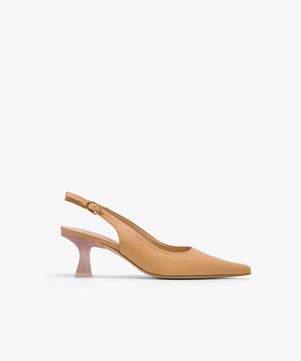 Tan leather slingback pumps