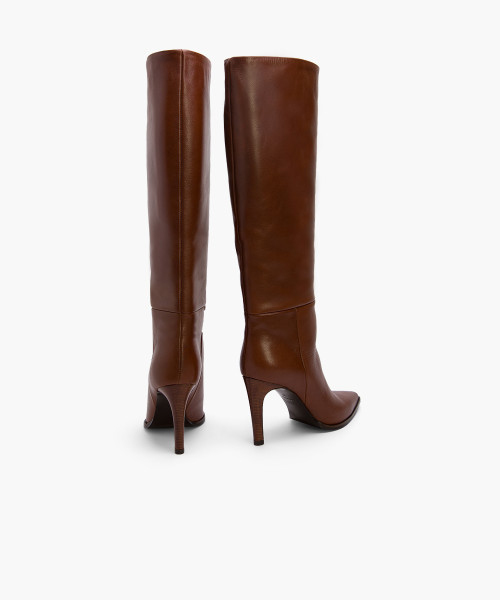 Tan calf shop length heeled boots