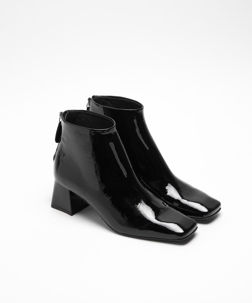 Mid heel hot sale patent boots