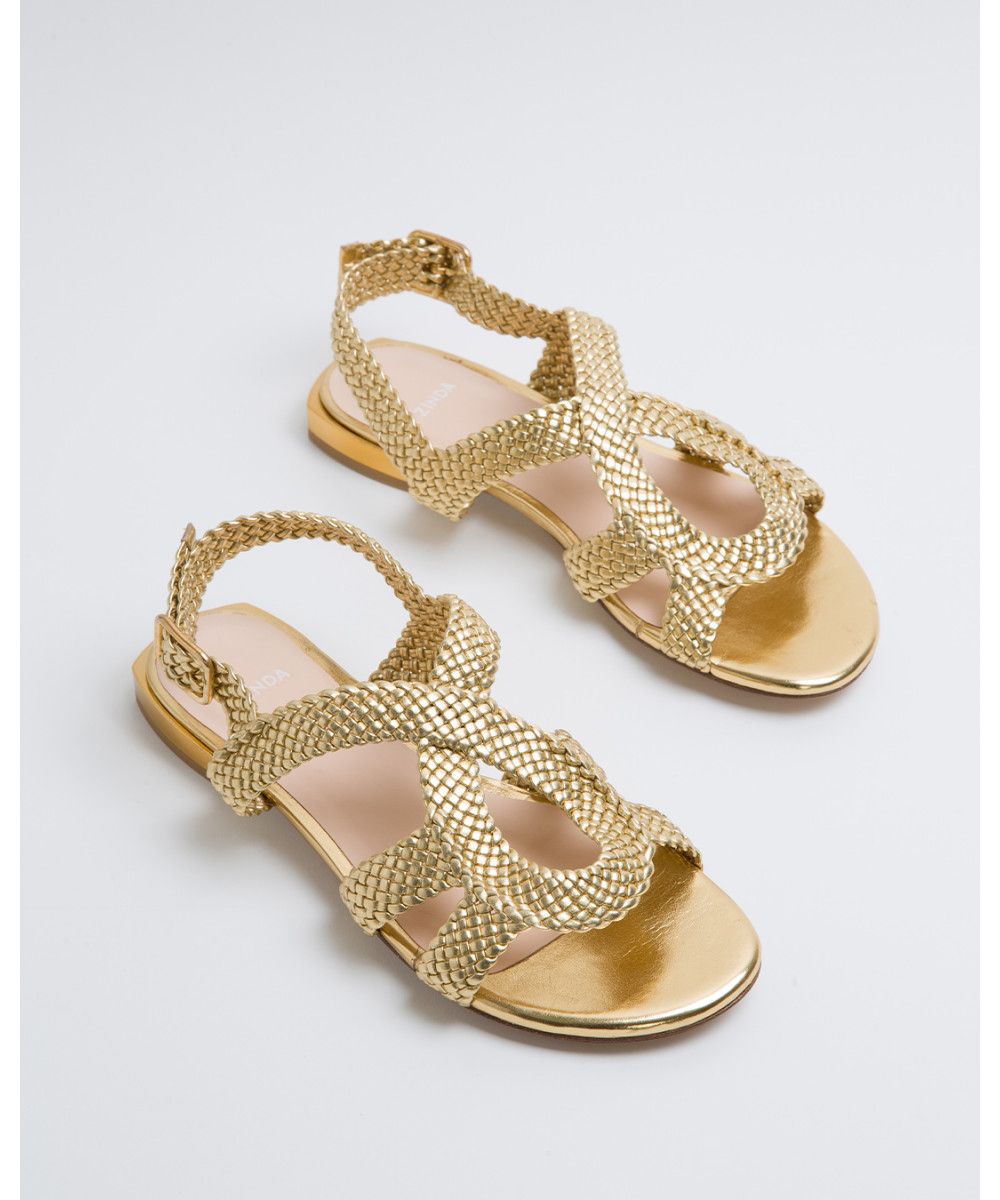 Gold Metallic Braided Straps Gladiator Sandals